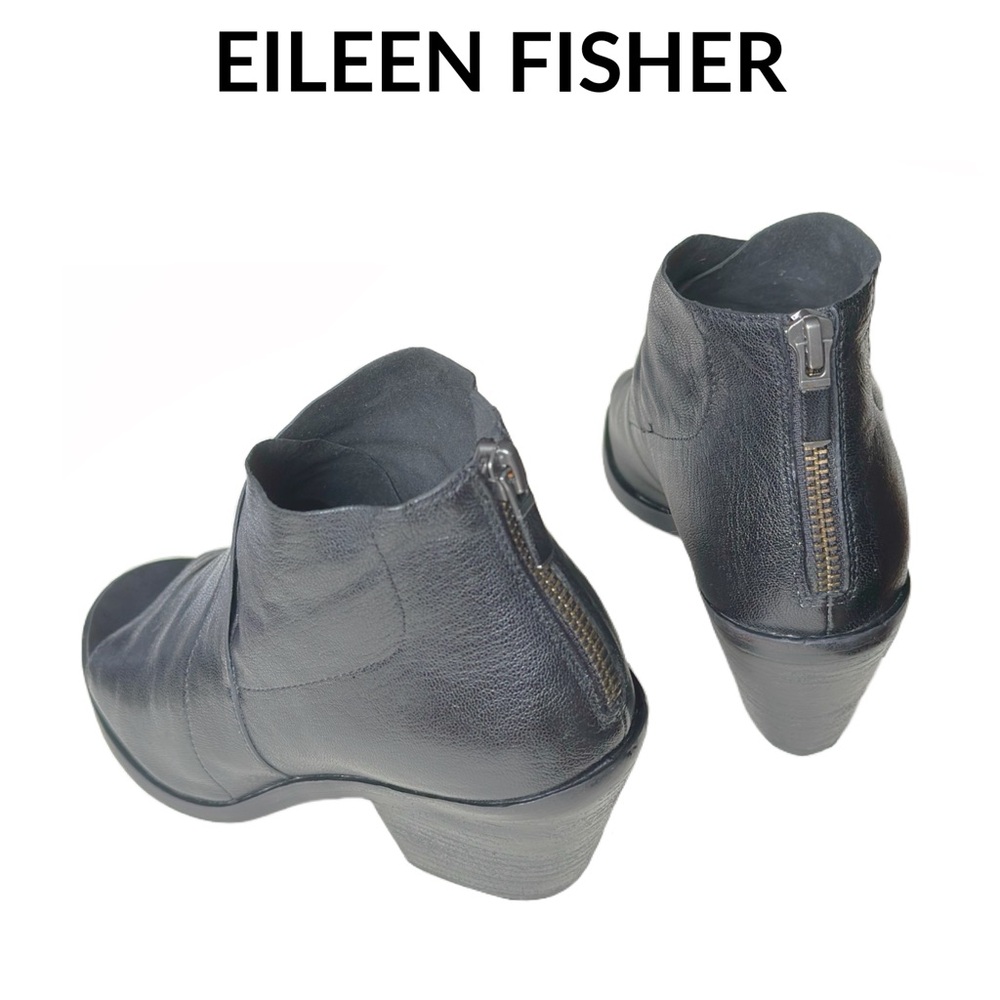 Eileen Fisher • Leather Open Toe Block Heel Bootie • Size 5 US • Black • EUC - Picture 12 of 16